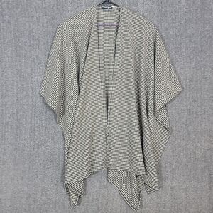 Vintage Marcia Lyons Poncho Wrap Shawl Womens Black White Houndstooth Wool Blend